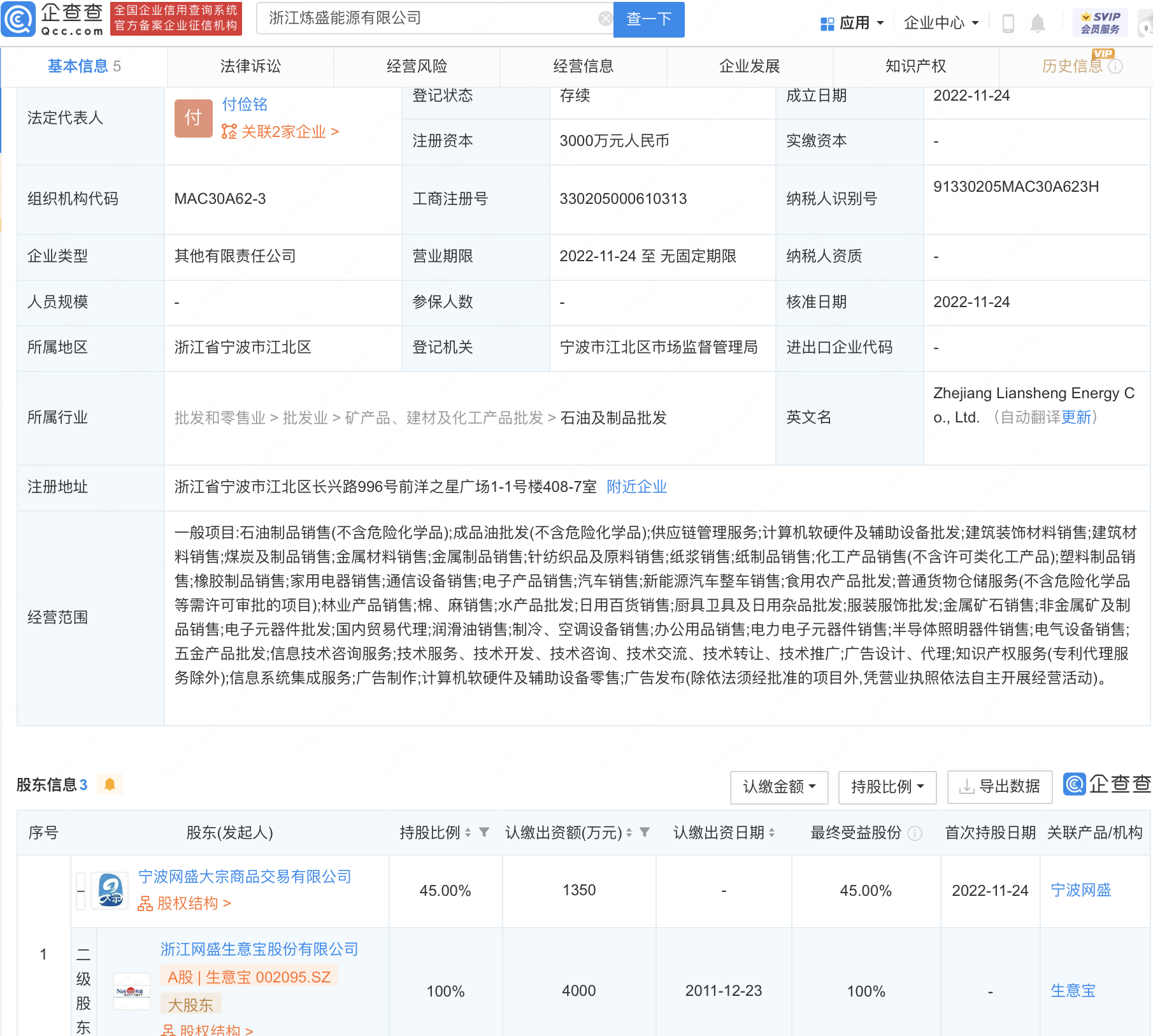 生意宝投资设立能源公司,经营范围含新能源汽车整车销售